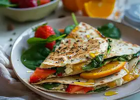 Spinach, Mozzarella & Red Pepper Quesadilla with Honey Citrus Salad recipe