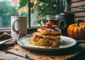 Savory Pumpkin Pancakes with Crispy Turkey and Maple Syrup recipe