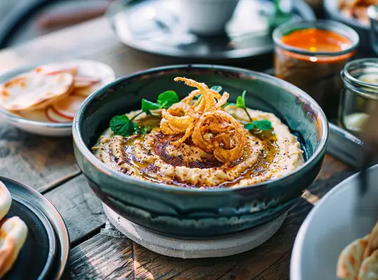 Stashcook | Spiced Lentil Hummus with Crispy Onions