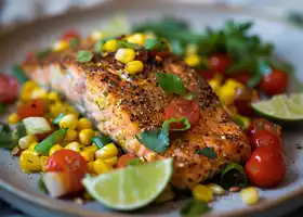 Spiced Salmon with Corn & Cherry Tomato Sauté recipe