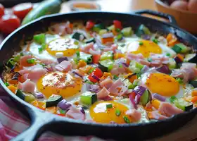 Spicy Ham and Vegetable Skillet with Baked Eggs recipe