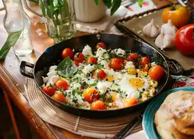 Herbed Tomato and Bell Pepper Scramble with Creamy Cheese recipe