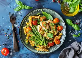 Creamy Pesto Fusilli with Chicken and Roasted Vegetables recipe