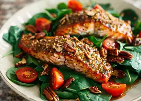 Pecan-Crusted Salmon with Spinach & Cherry Tomato Salad recipe
