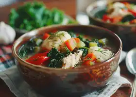 Chicken and Dumplings Soup with Red Bell Pepper and Kale recipe