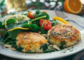 Spinach-Potato Patties with Citrus Yogurt Sauce & Cherry Tomato Salad recipe