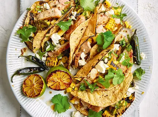 Stashcook | Pork tacos with sweetcorn and feta