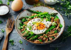 Ground Turkey and Asparagus Stir-Fry with Fried Egg recipe