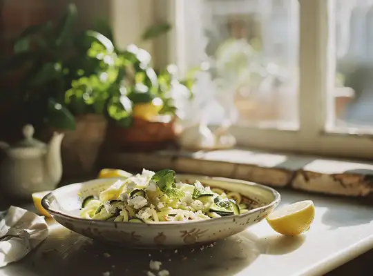 Stashcook | Lemon-Garlic Zucchini Noodles with Almonds & Feta