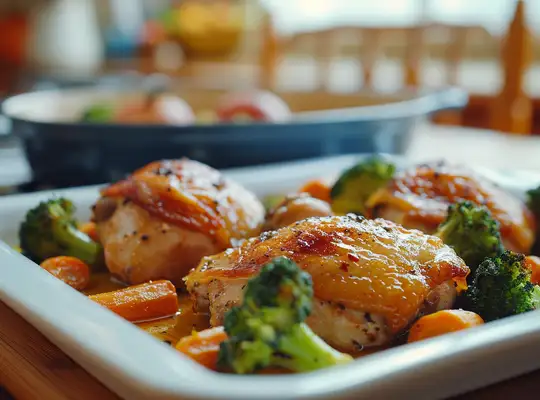 Stashcook | Oven-Roasted Chicken Thighs with Maple-Dijon Glaze & Veggies