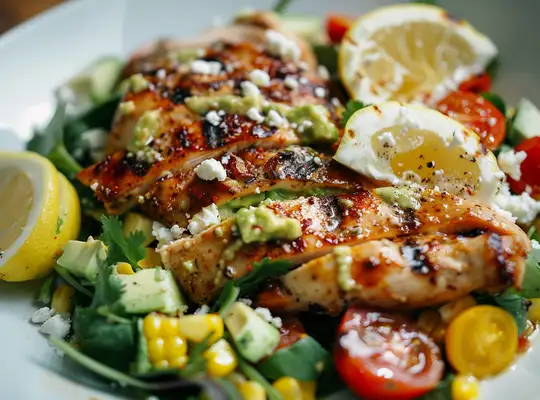 Stashcook | Grilled Chicken with Avocado Salsa & Charred Corn Salad