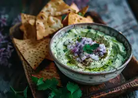 Spicy Avocado-Cilantro Dip with Pita Chips recipe