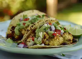 Spicy Roasted Cauliflower and Black Bean Tacos with Avocado-Lime Sauce recipe