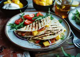 Chicken, Mango & Red Pepper Quesadilla with Arugula Salad recipe