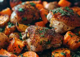 Herb-Crusted Chicken Thighs with Roasted Root Vegetables recipe