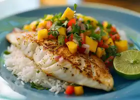 Pan-Seared Tilapia with Coconut Rice and Mango Salsa recipe