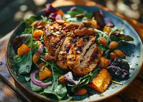 Grilled Chicken Salad with Avocado, Roasted Butternut Squash & Almonds recipe