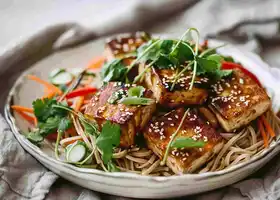Spicy Almond Butter Soba Noodle Salad with Seared Tofu recipe