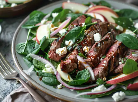Stashcook | Honey Balsamic Flank Steak with Apple, Spinach & Feta Salad