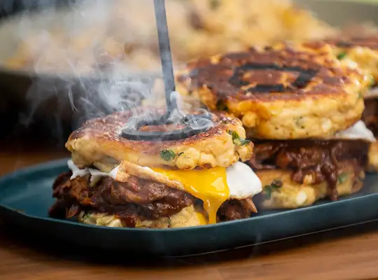 Stashcook | BBQ Duck, Egg, and Corn Scallion Pancakes