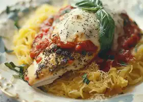 Baked Chicken with Cheesy Tomato Sauce and Herbed Spaghetti Squash recipe