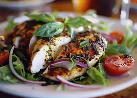 Pesto Chicken with Mozzarella over Mixed Greens recipe