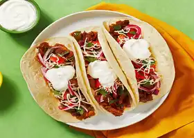 Diced Pork Carnitas Tacos with Pickled Onion and Monterey Jack Cheese recipe