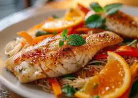 Pan-Seared Tilapia with Citrus Veggie Noodle Salad recipe