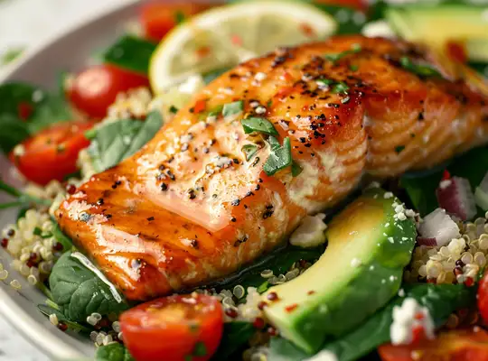 Stashcook | Grilled Salmon and Avocado Quinoa Salad