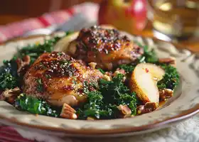 Honey Garlic Chicken Thighs with Kale, Pear & Walnut Salad recipe