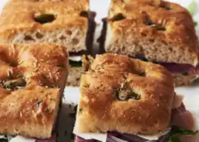Focaccia with ham, olives, red onion and rocket | Asda Good Living recipe