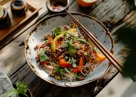 Ground Turkey and Veggie Stir-Fry with Lemon-Pepper Rice Noodles recipe