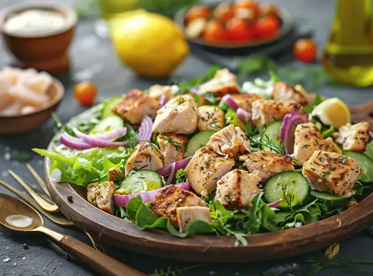 Stashcook | Mediterranean Chicken Salad with Herbed Croutons