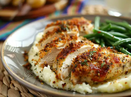 Stashcook | Herb-Crusted Chicken with Buttery Mashed Potatoes & Green Beans