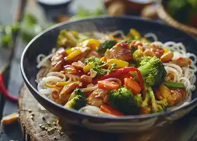 Hoisin Chicken Stir-Fry with Rice Noodles and Vegetables recipe