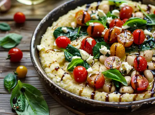 Stashcook | White Bean, Cherry Tomatoes & Spinach over Creamy Polenta