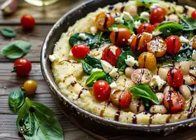 White Bean, Cherry Tomatoes & Spinach over Creamy Polenta recipe