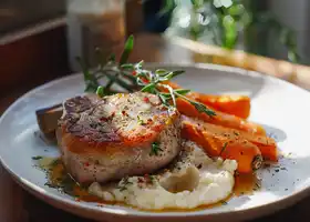 Herb-Crusted Pork Chops with Honey-Glazed Carrots & Garlic Mashed Cauliflower recipe