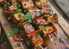 Sweet and Spicy Glazed Tofu and Bell Pepper Skewers recipe