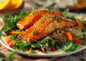 Baked Honey-Soy Glazed Salmon with Brown Rice & Mixed Greens recipe