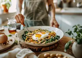 Chili Peanut Udon with Spinach and Poached Eggs recipe