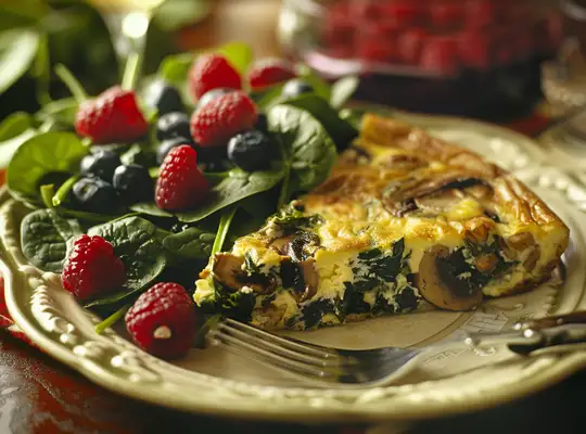 Stashcook | Spinach and Mushroom Frittata with Mixed Berry Salad