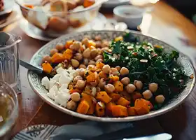 Roasted Butternut Squash and Chickpea Medley with Kale Salad recipe