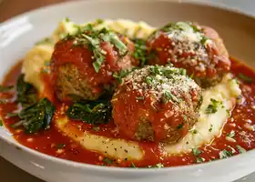 Turkey Meatballs with Creamy Tomato Sauce & Herbed Polenta recipe