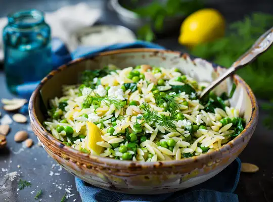 Stashcook | Lemony Orzo with Peas and Herbs
