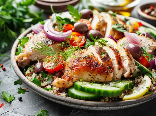 Stashcook | Greek-Style Lemon Herb Chicken and Quinoa Salad
