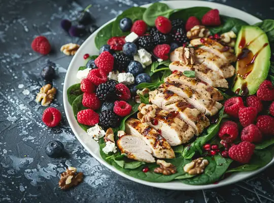 Stashcook | Grilled Chicken and Berry Salad with Feta and Walnuts