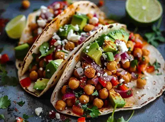 Stashcook | Spicy Chickpea Tacos with Avocado Salsa & Cotija Cheese