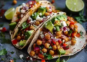 Spicy Chickpea Tacos with Avocado Salsa & Cotija Cheese recipe