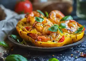 Cajun Shrimp with Cream Sauce and Roasted Spaghetti Squash recipe